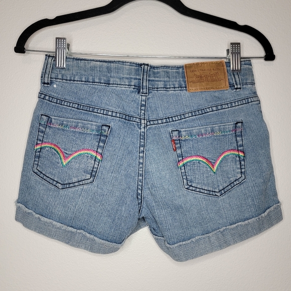Levis Kids Girls  Size 12 XL 9 -10 Year  Embroidery Light Blue  Short Pants - Picture 2 of 8